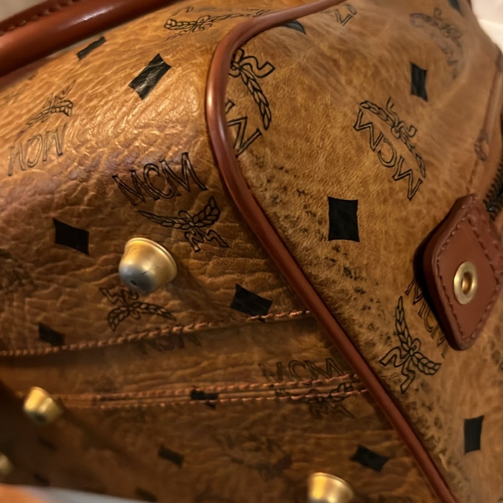 MCM Brown Logo Satchel with Gold Accents-Speedy 25 size - Picture 9 of 13